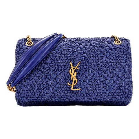 Saint Laurent Jamie Monogram Blue Raffia Shoulder Bag