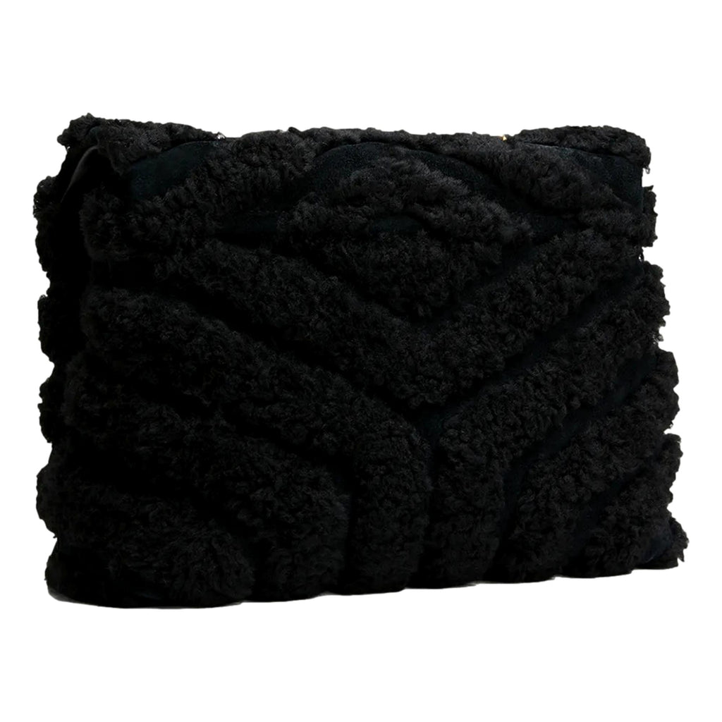 Saint Laurent Loulou Black Shearling Medium Shoulder Bag