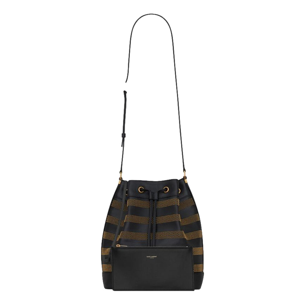 Saint Laurent Seau Studded Black Leather Crossbody Bucket Bag