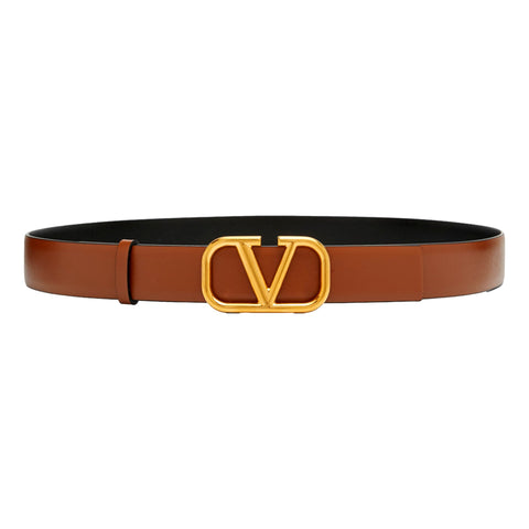 Valentino Black Brown Reversible Vlogo Signature Belt In Glossy Calfskin 100/40
