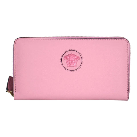 Versace La Medusa Baby Pink Long Zip Around Wallet