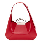 Alexander McQueen The Jewelled Hobo Bag in Red Leather with Silver Knuckle sold at Queen Bee of Beverly Hills