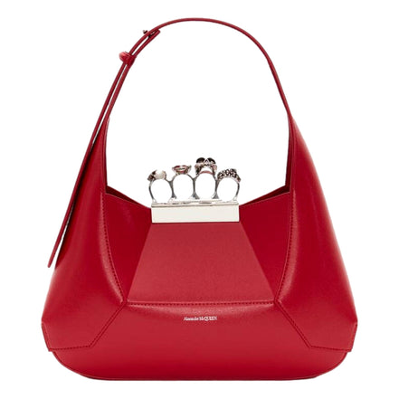 Alexander McQueen The Jewelled Hobo Bag in Red Leather with Silver Knuckle sold at Queen Bee of Beverly Hills