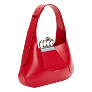 Alexander McQueen The Jewelled Hobo Bag in Red Leather with Silver Knuckle sold at Queen Bee of Beverly Hills