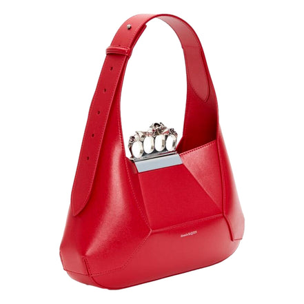 Alexander McQueen The Jewelled Hobo Bag in Red Leather with Silver Knuckle sold at Queen Bee of Beverly Hills