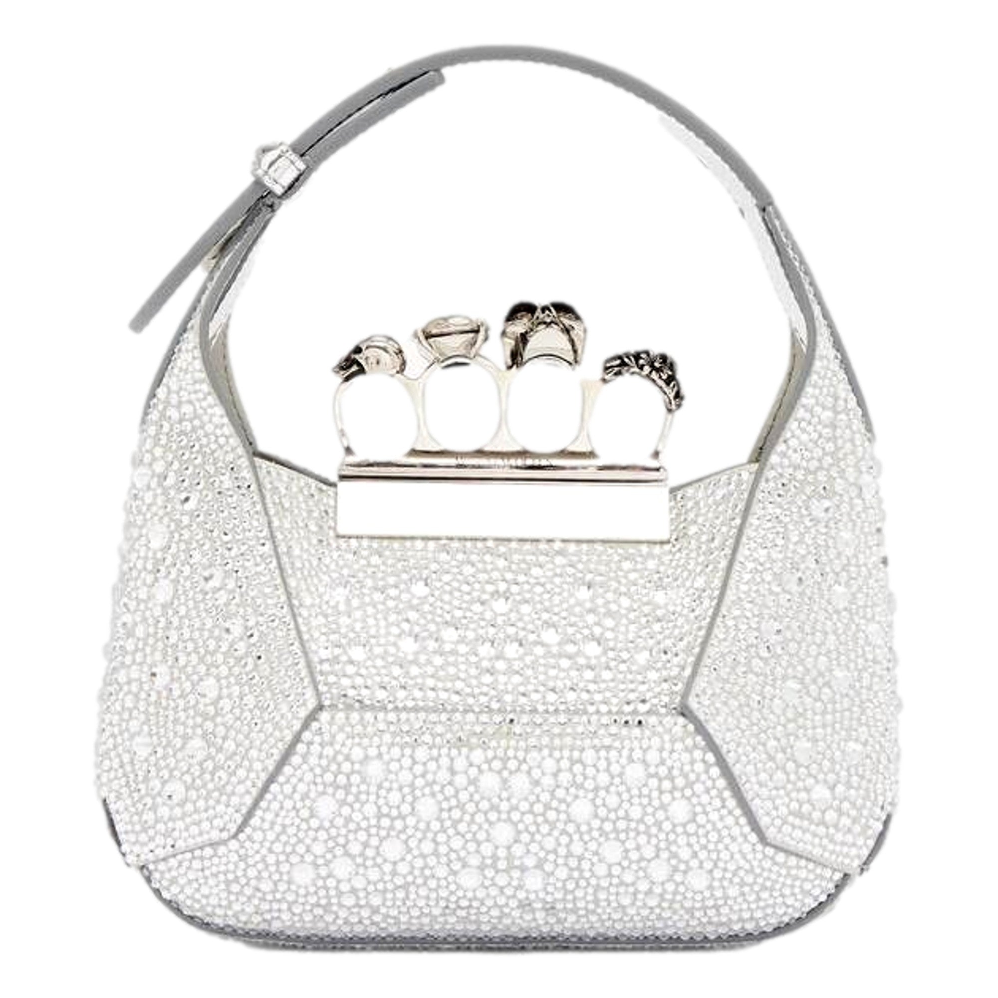 Alexander McQueen Crystal Jewelled Shoulder Bag Silver Skull Knuckle
