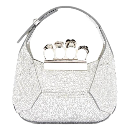 Alexander McQueen Crystal Jewelled Shoulder Bag Silver Skull Knuckle