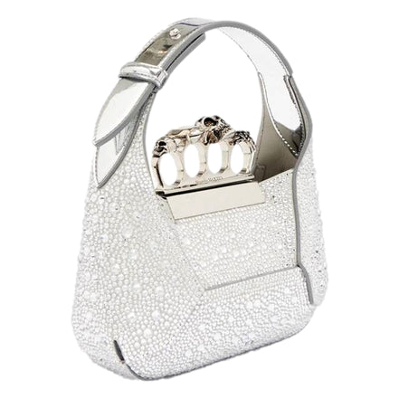 Alexander McQueen Crystal Jewelled Shoulder Bag Silver Skull Knuckle