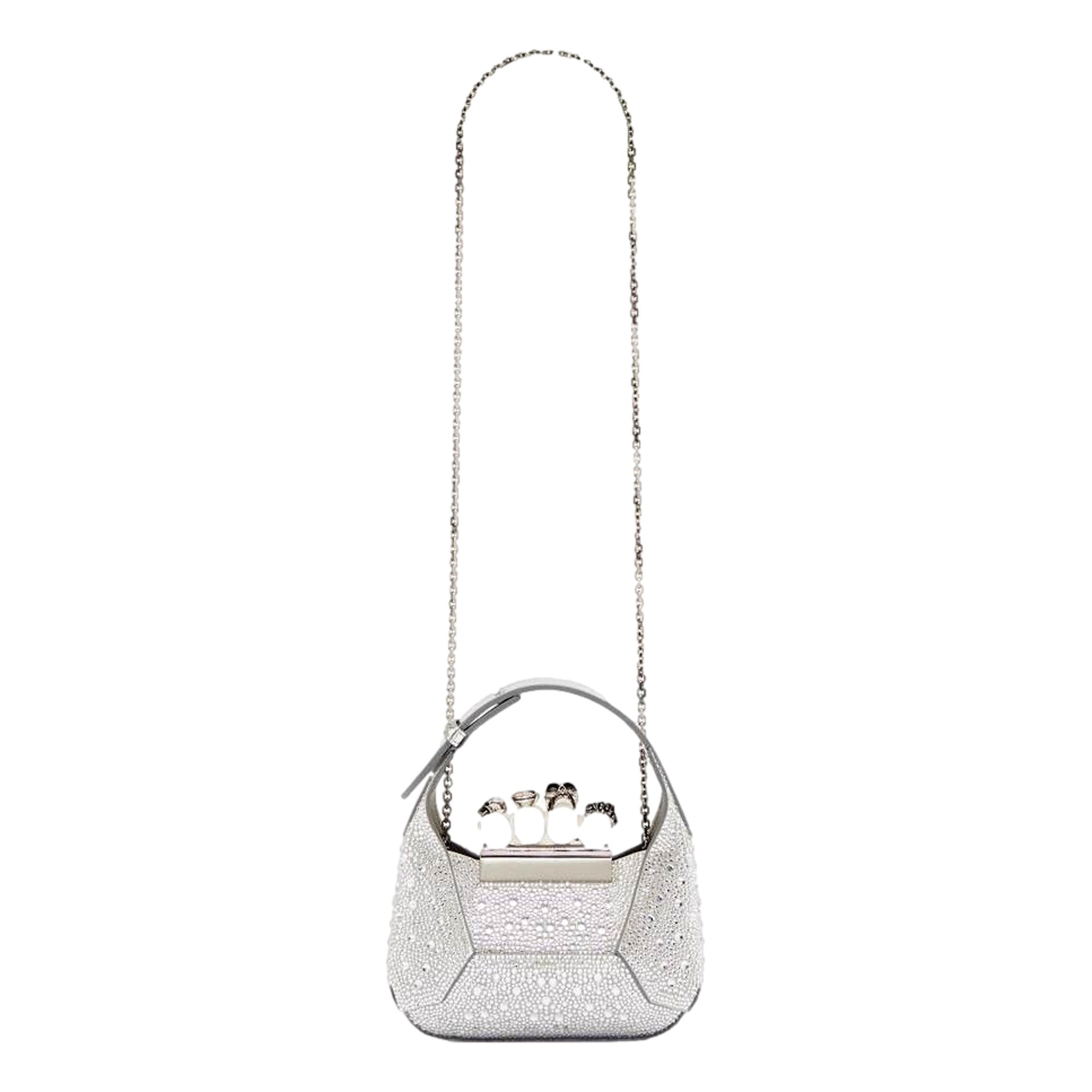 Alexander McQueen Crystal Jewelled Shoulder Bag Silver Skull Knuckle