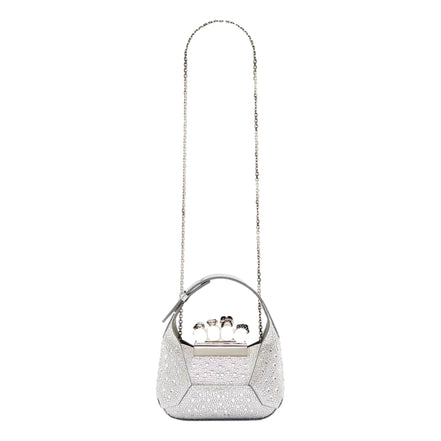 Alexander McQueen Crystal Jewelled Shoulder Bag Silver Skull Knuckle
