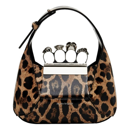 Alexander McQueen Leopard Print Jewelled Shoulder Bag Skull Knuckle