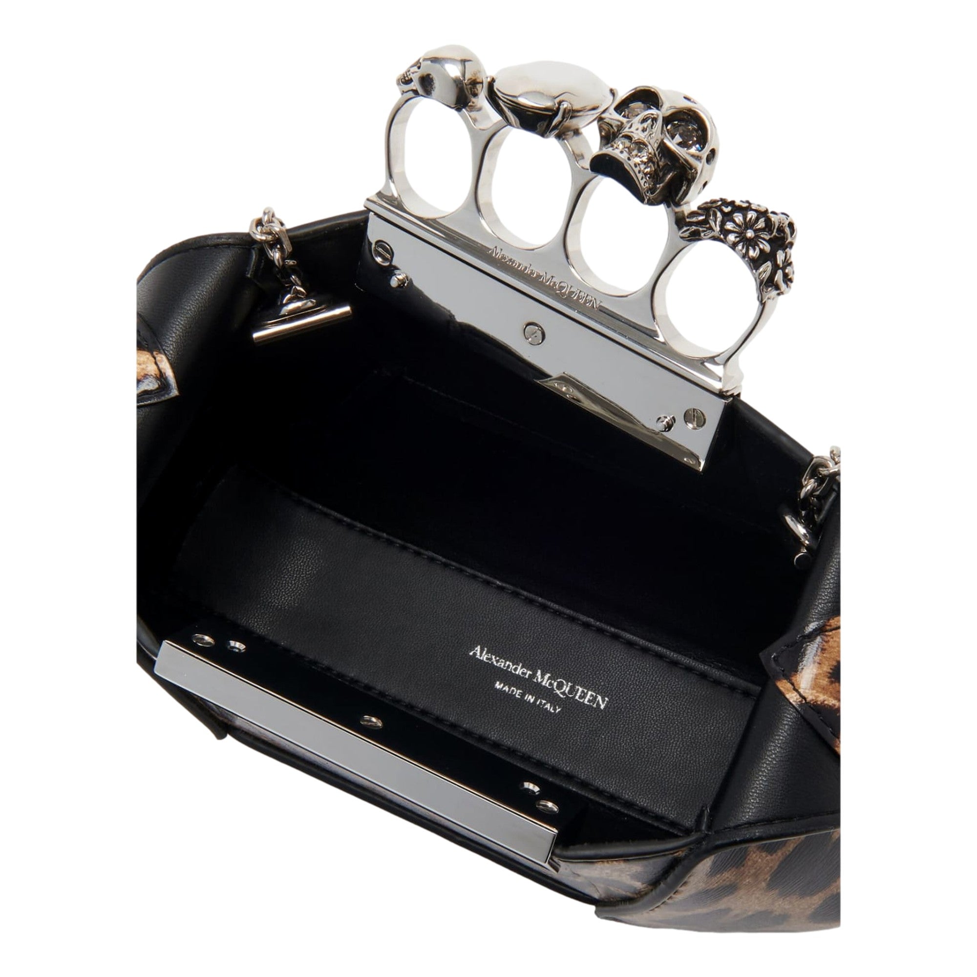 Alexander McQueen Leopard Print Jewelled Shoulder Bag Skull Knuckle