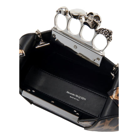 Alexander McQueen Leopard Print Jewelled Shoulder Bag Skull Knuckle