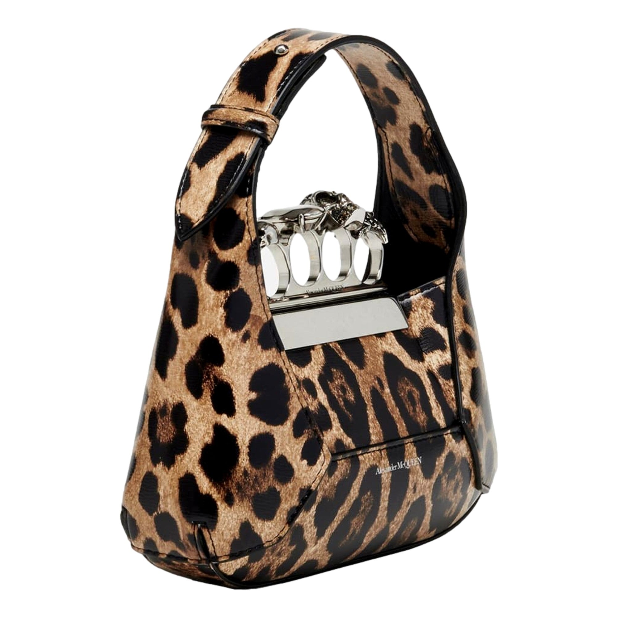 Alexander McQueen Leopard Print Jewelled Shoulder Bag Skull Knuckle