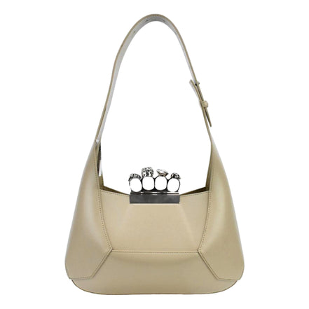 Alexander McQueen The Jewelled Leather Shoulder Bag Beige Skull Ring Handle
