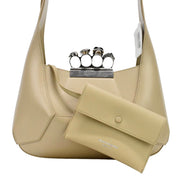 Alexander McQueen The Jewelled Leather Shoulder Bag Beige Skull Ring Handle