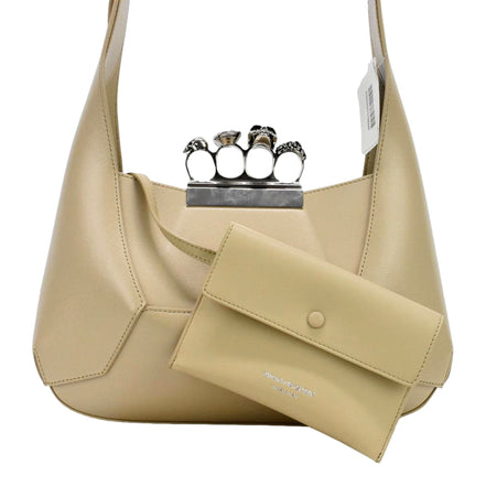 Alexander McQueen The Jewelled Leather Shoulder Bag Beige Skull Ring Handle