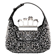 Alexander McQueen Crystal Jewelled Hobo Bag Black Skull Knuckle Handle