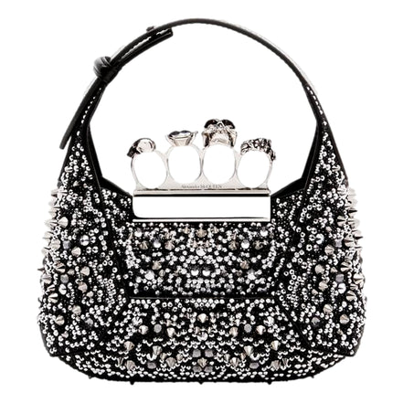 Alexander McQueen Crystal Jewelled Hobo Bag Black Skull Knuckle Handle