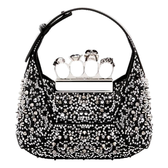 Alexander McQueen Crystal Jewelled Hobo Bag Black Skull Knuckle Handle