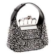 Alexander McQueen Crystal Jewelled Hobo Bag Black Skull Knuckle Handle