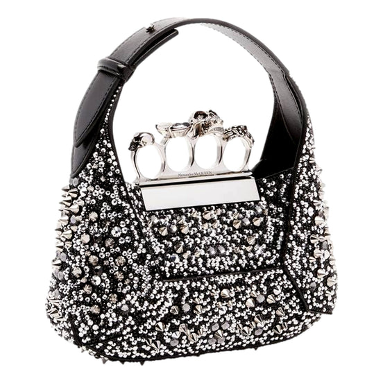 Alexander McQueen Crystal Jewelled Hobo Bag Black Skull Knuckle Handle