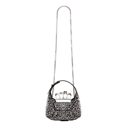 Alexander McQueen Crystal Jewelled Hobo Bag Black Skull Knuckle Handle