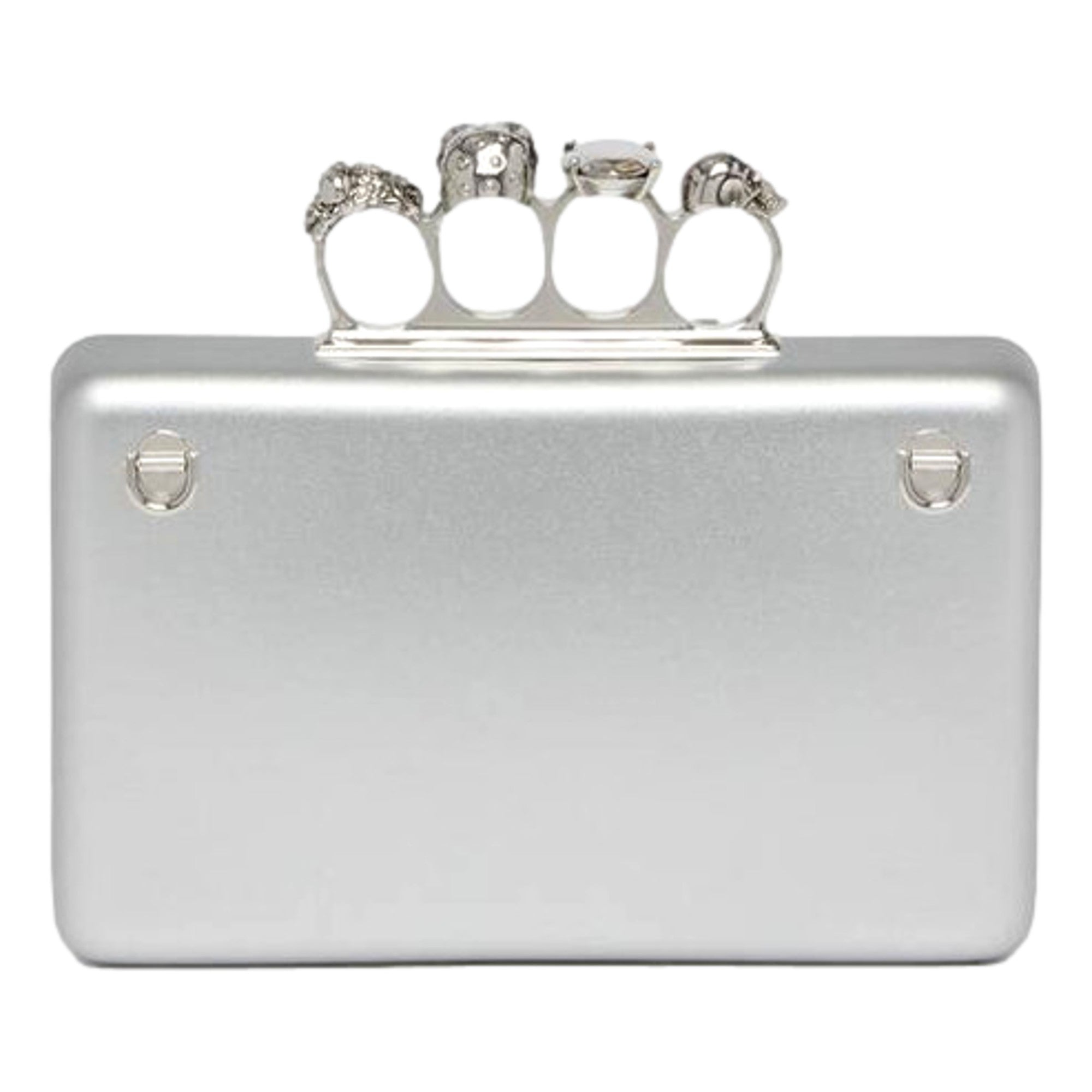 Alexander McQueen The Knuckle Silver Leather Zip Around Crossbody Bag