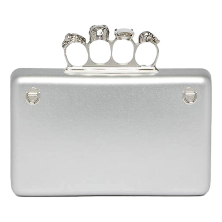 Alexander McQueen The Knuckle Silver Leather Zip Around Crossbody Bag