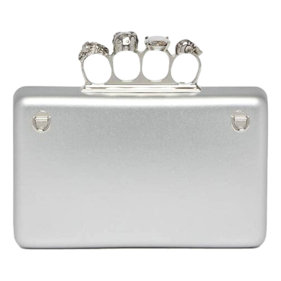 Alexander McQueen The Knuckle Silver Leather Zip Around Crossbody Bag