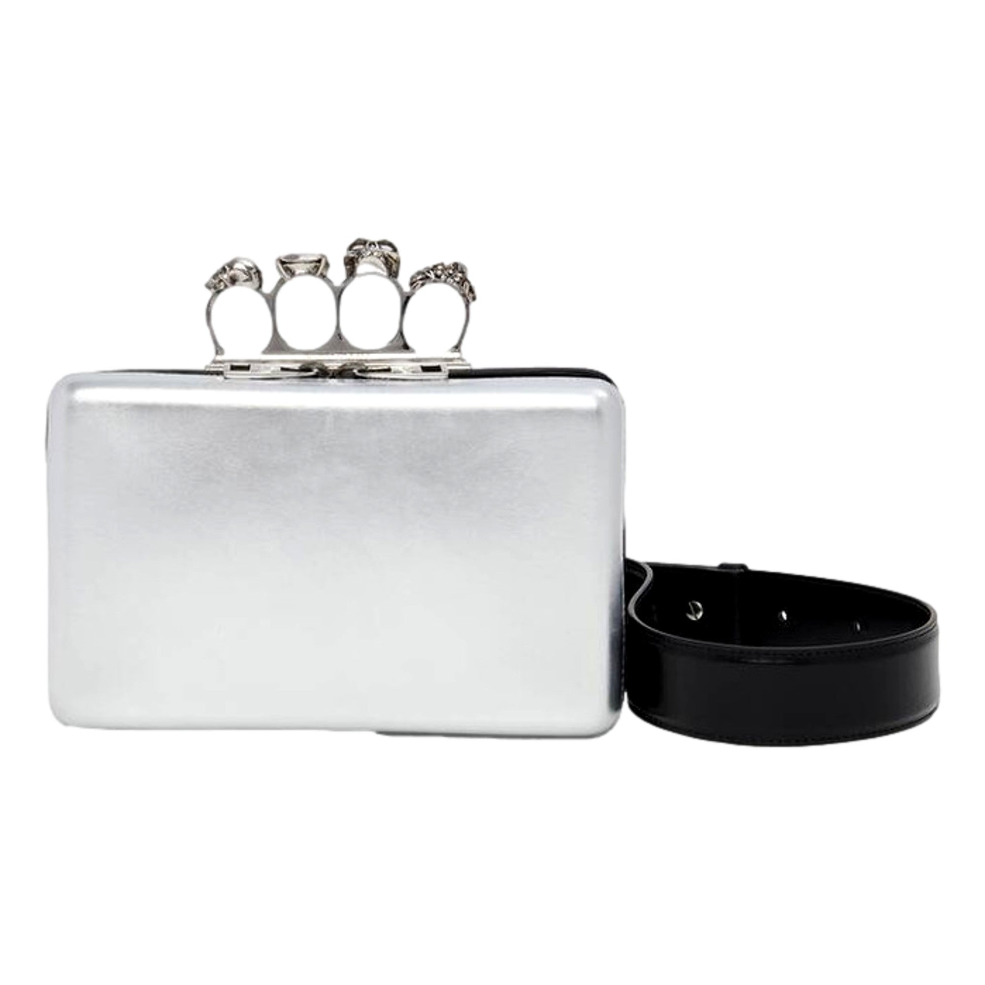 Alexander McQueen The Knuckle Silver Leather Zip Around Crossbody Bag