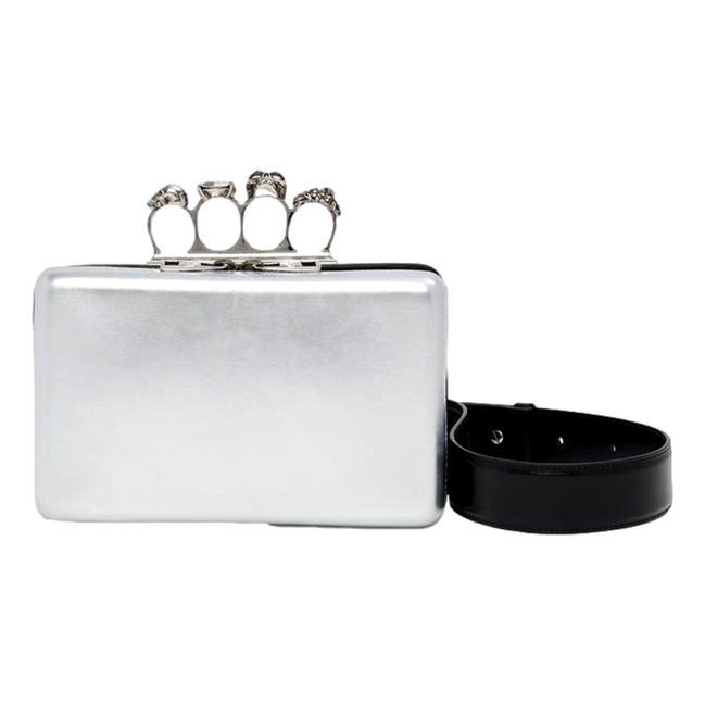 Alexander McQueen The Knuckle Silver Leather Zip Around Crossbody Bag