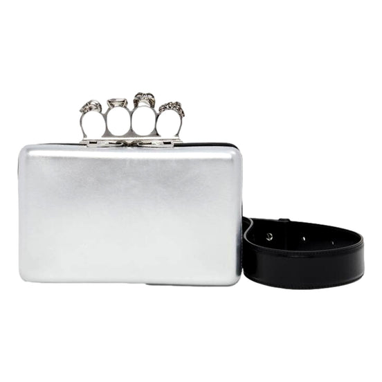 Alexander McQueen The Knuckle Silver Leather Zip Around Crossbody Bag
