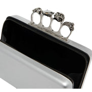 Alexander McQueen The Knuckle Silver Leather Zip Around Crossbody Bag