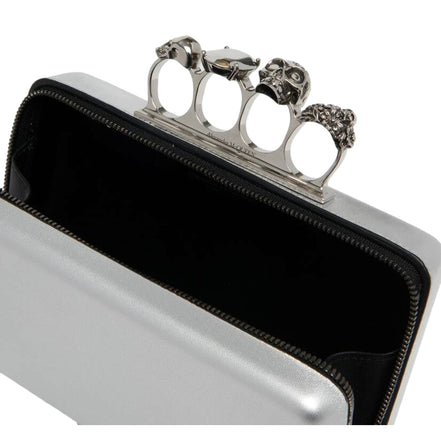 Alexander McQueen The Knuckle Silver Leather Zip Around Crossbody Bag