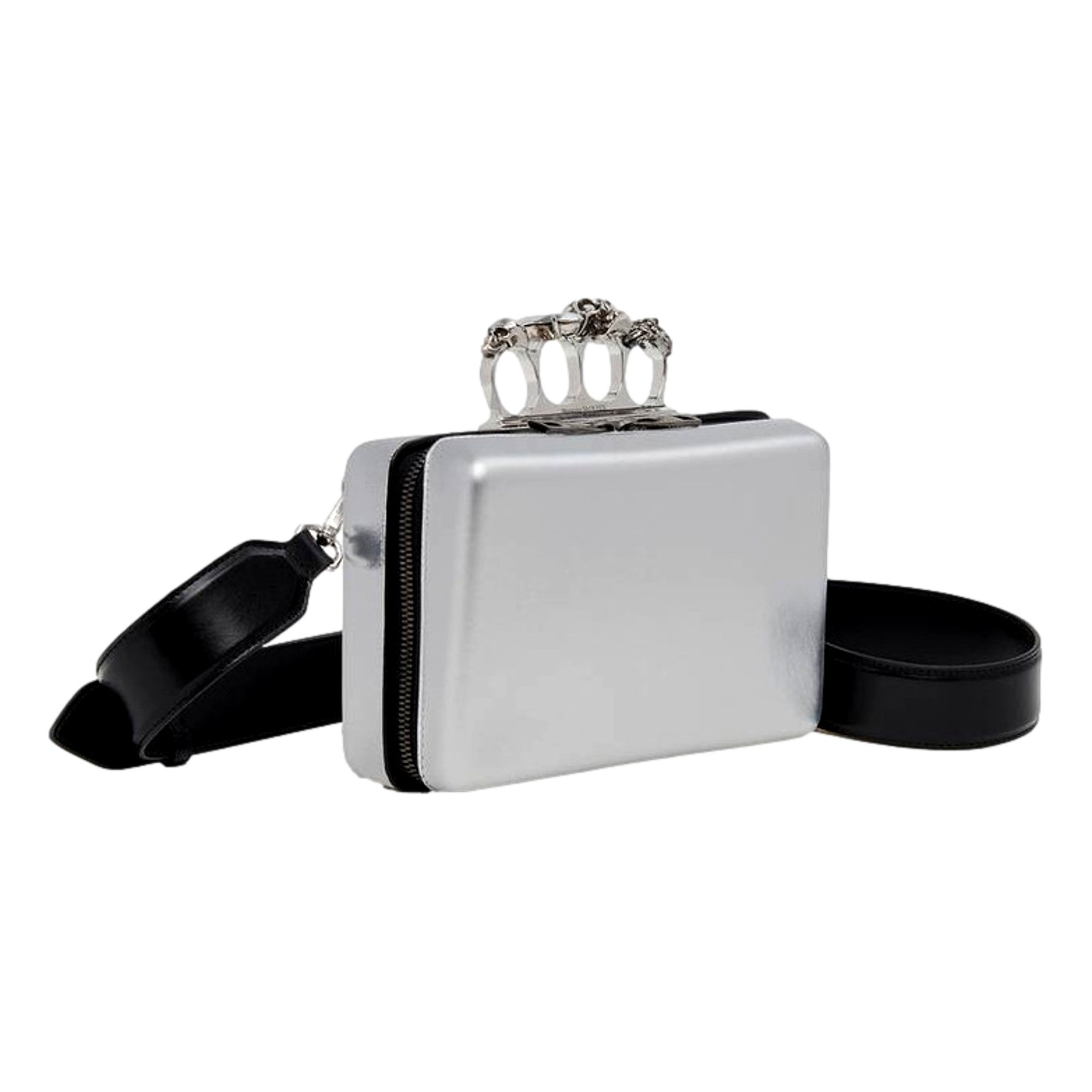 Alexander McQueen The Knuckle Silver Leather Zip Around Crossbody Bag