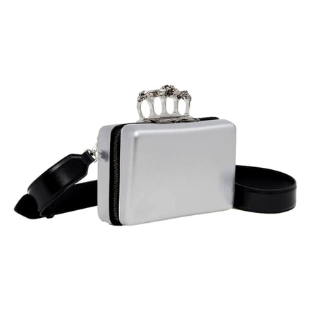 Alexander McQueen The Knuckle Silver Leather Zip Around Crossbody Bag
