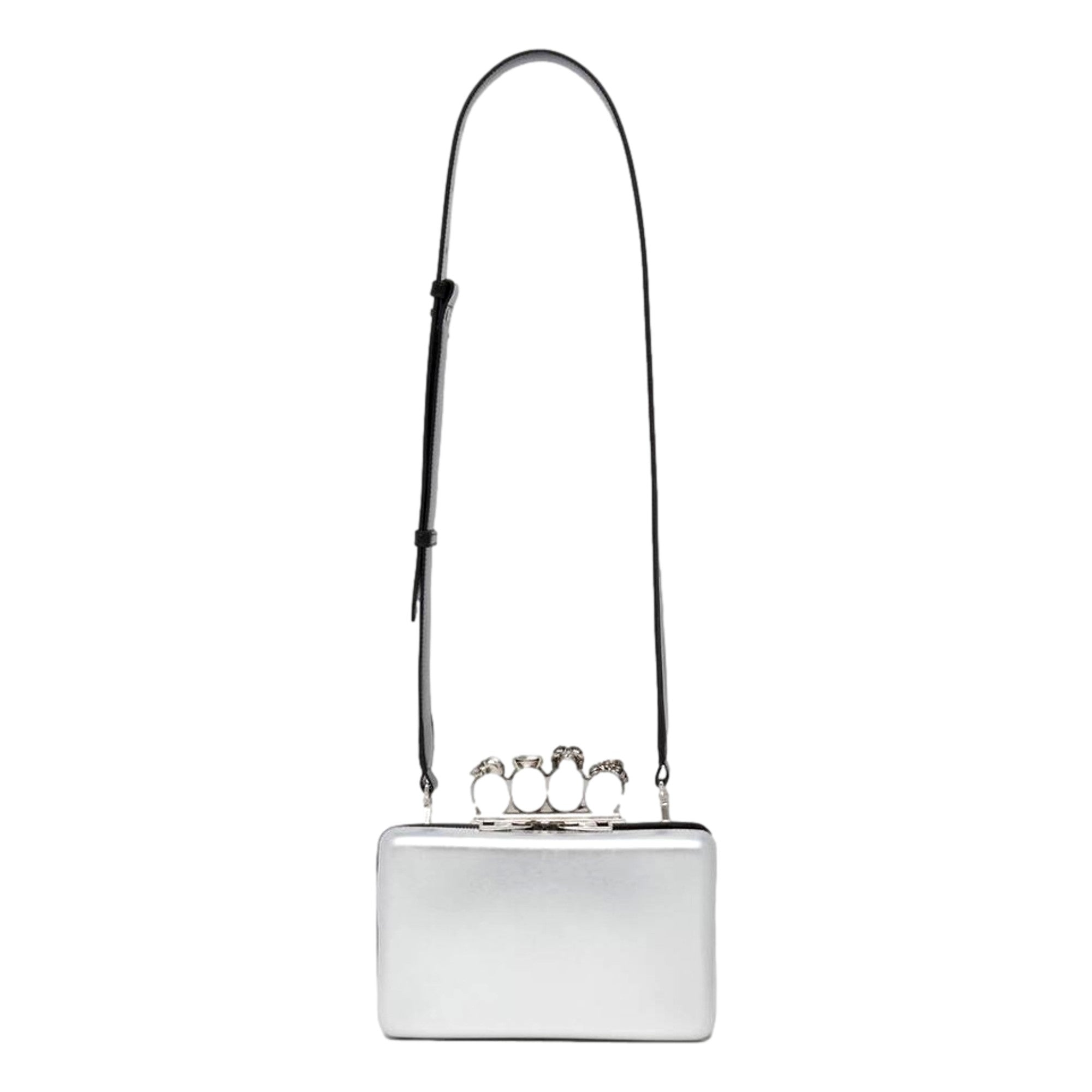 Alexander McQueen The Knuckle Silver Leather Zip Around Crossbody Bag