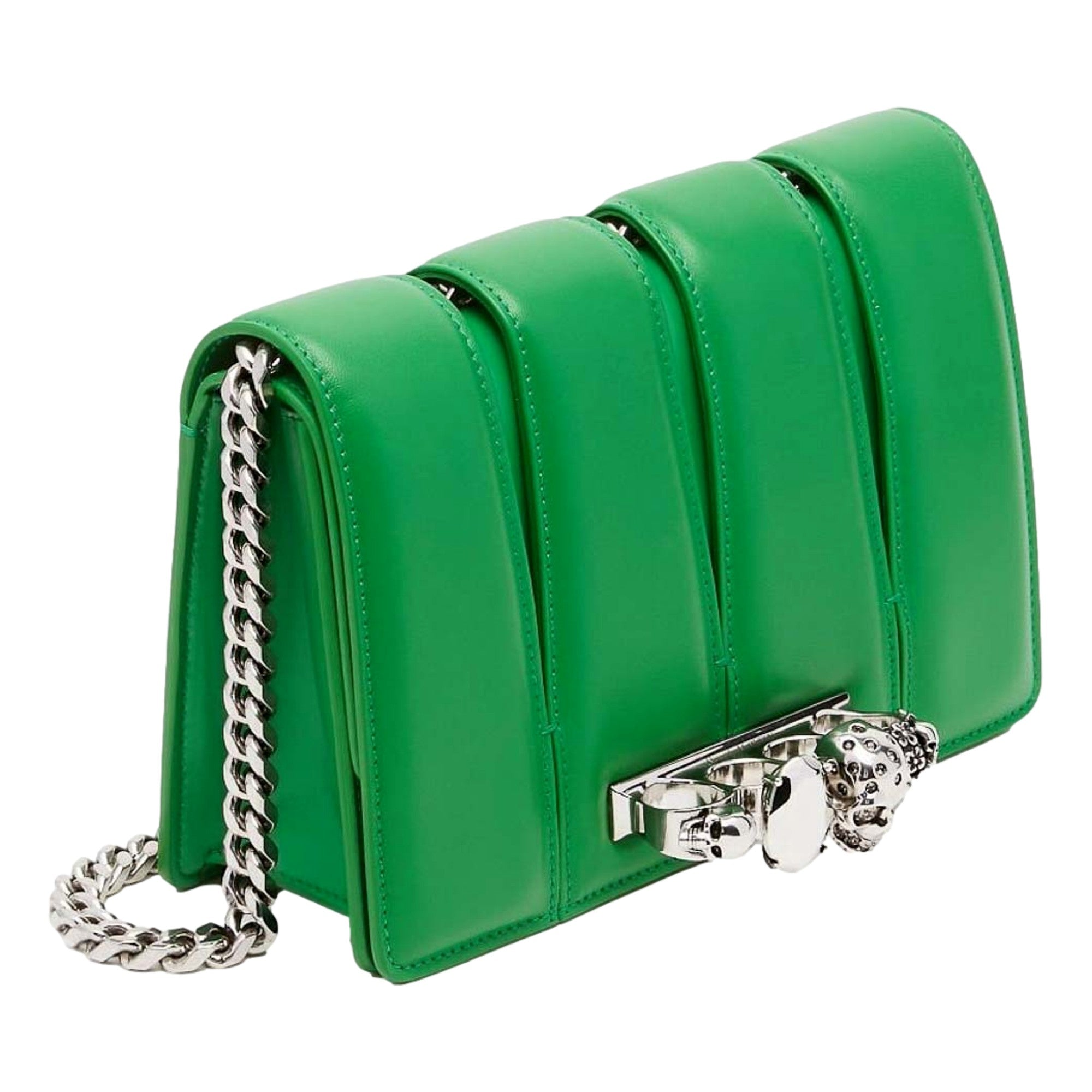 Alexander McQueen The Slash Skull Ring Clutch Handbag Bright Green