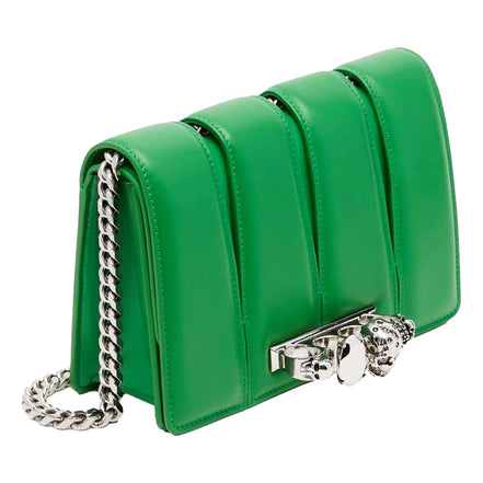 Alexander McQueen The Slash Skull Ring Clutch Handbag Bright Green