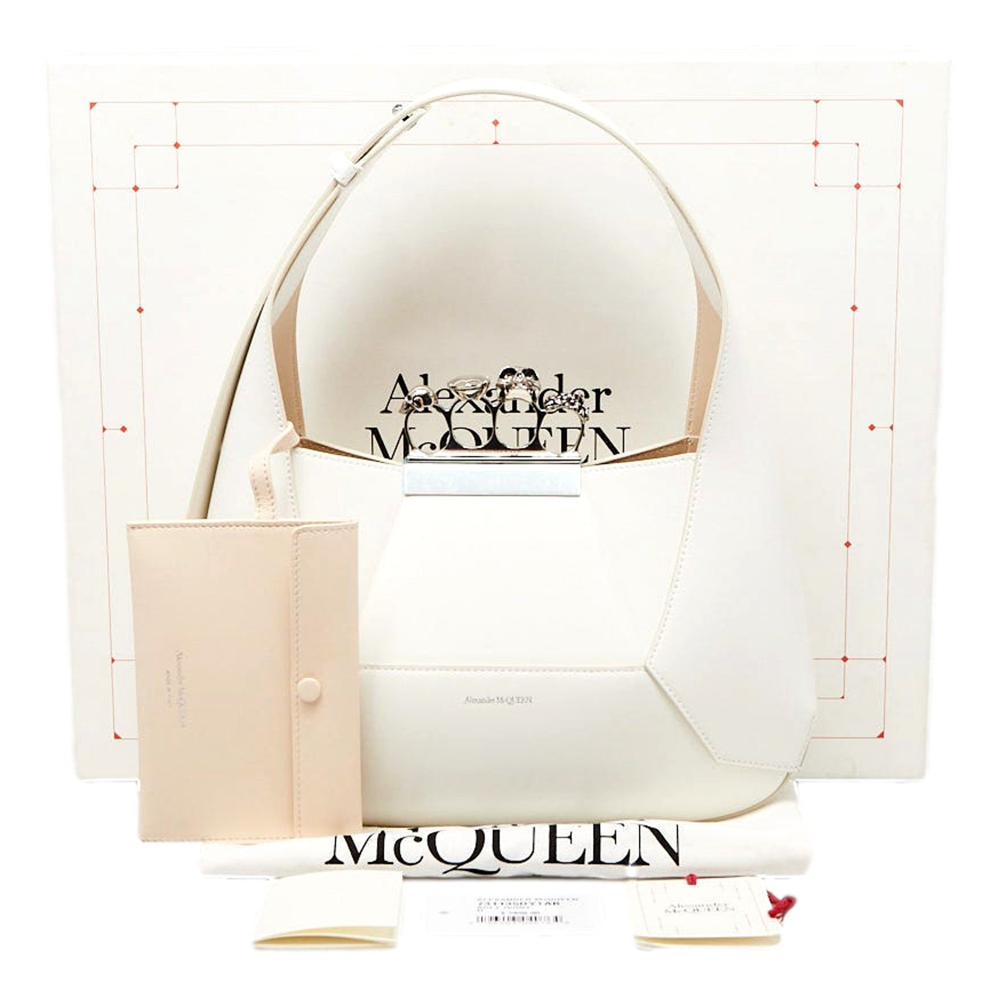 Alexander McQueen The Jewelled Hobo Bag in White Leather with Silver Knuckle