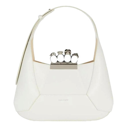 Alexander McQueen The Jewelled Hobo Bag in White Leather with Silver Knuckle