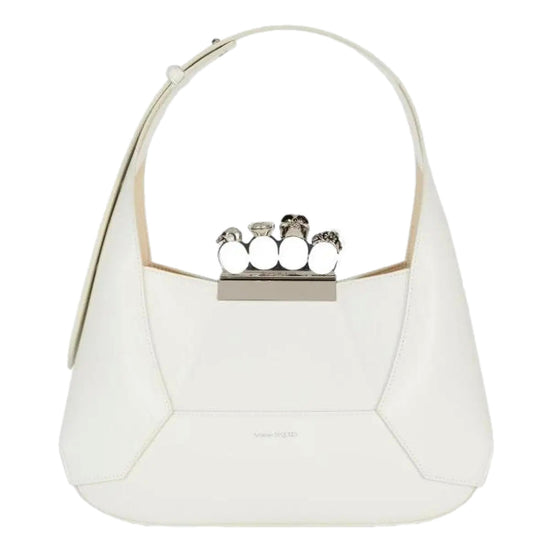 Alexander McQueen The Jewelled Hobo Bag in White Leather with Silver Knuckle