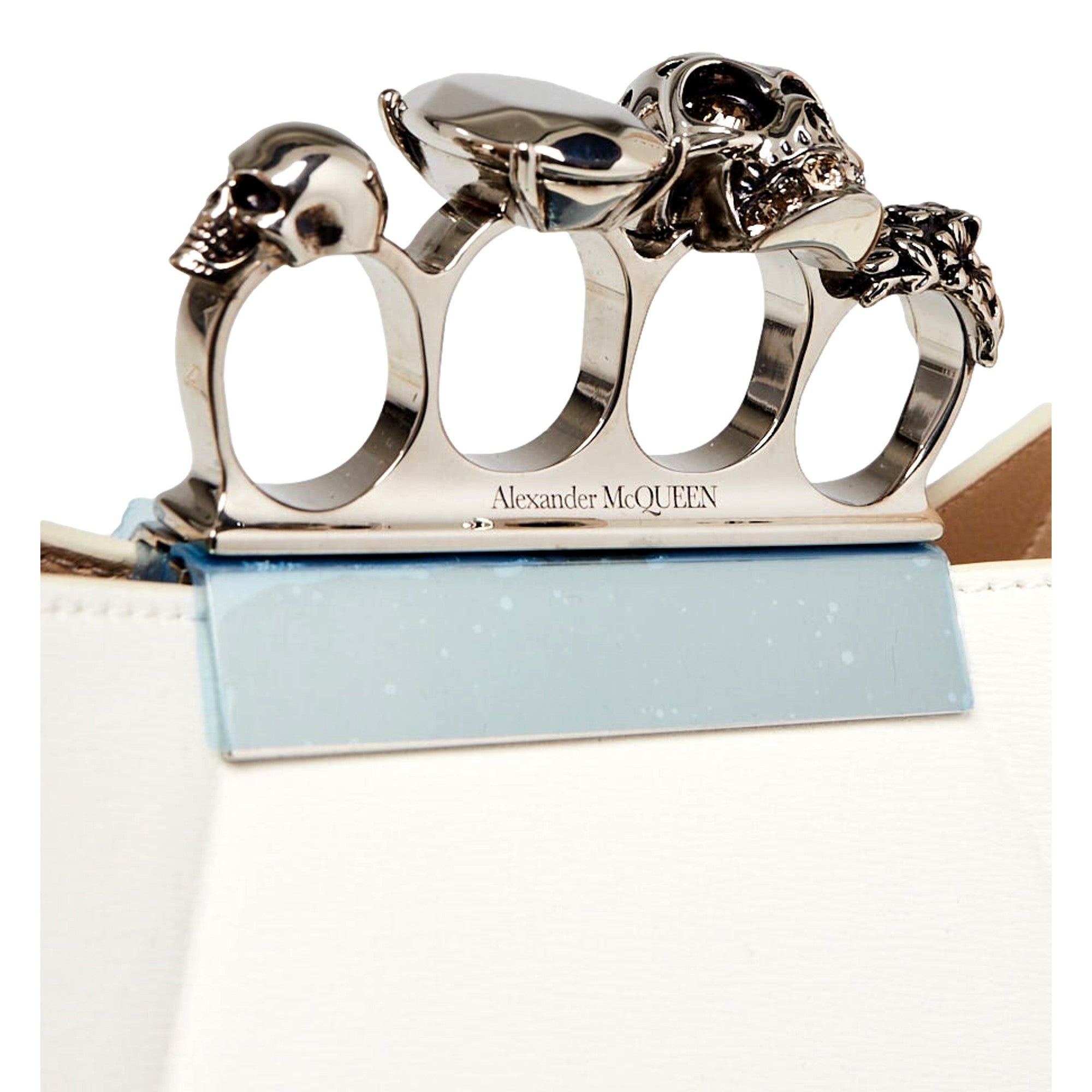 Alexander McQueen The Jewelled Hobo Bag in White Leather with Silver Knuckle