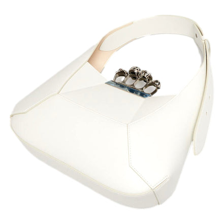 Alexander McQueen The Jewelled Hobo Bag in White Leather with Silver Knuckle