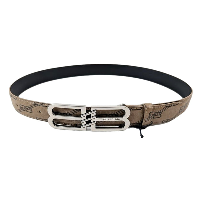 Balenciaga BB Signature Canvas Leather Belt Monogram Beige 75 available at Queen Bee of Beverly Hills