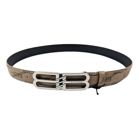 Balenciaga BB Signature Canvas Leather Belt Monogram Beige 75 available at Queen Bee of Beverly Hills