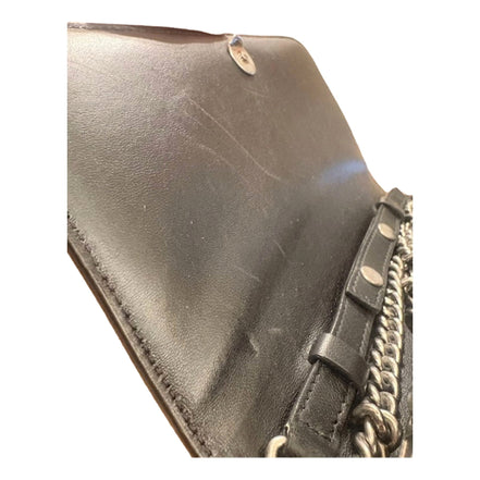 Balenciaga Black Calfskin Leather Silver Logo Chain Wallet Bag available at Queen Bee of Beverly Hills