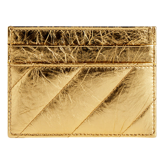 Balenciaga Crush Quilted Leather Metallic Gold Card Holder Wallet