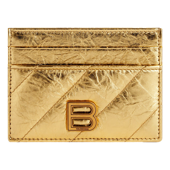 Balenciaga Crush Quilted Leather Metallic Gold Card Holder Wallet